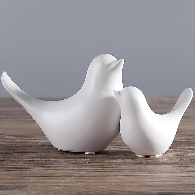FANTESTICRYAN Small Birds Statues Home Decor, Modern Style, White, M&XL | Ceramic Animal Figurines, Set of 2 Decorative Ornaments, For Living Room, Bedroom, Office Desktop, Cabinets, Coffee Bar