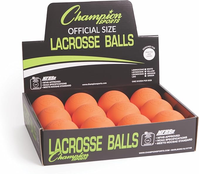 Champion Sports Lacrosse Balls – Official Size SEI Certified, Multi-Color Packs of 3, 6, or 12 for Practice & Games