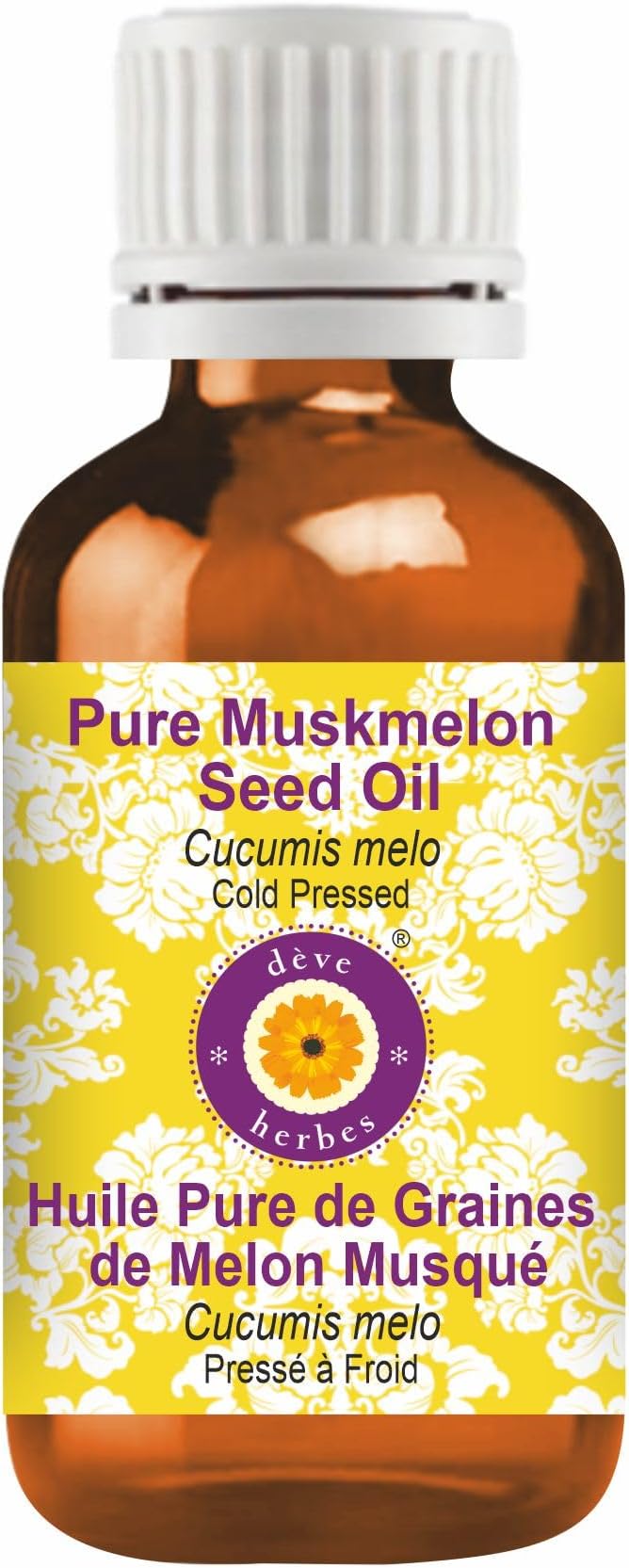 Deve Herbes Pure Muskmelon Seed Oil (Cucumis melo) Natural Therapeutic Grade Cold Pressed 5ml (0.16 oz)