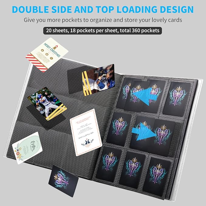 Card Binder, Upgraded 9 Pockets Trading Card Collection Binder for Cards, 360 Card Book Holder Album for Yugioh, MTG, TCG, Magic, Sports Cards - White