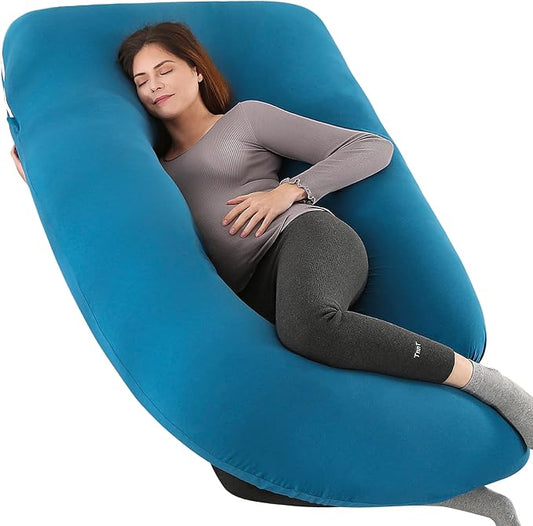 U-Shaped Full Body Pregnancy Pillow for Sleeping – 57" Maternity Pillow with Removable Cover, Support for Back, Legs, Belly & Hips (Jersey -Royal Blue)