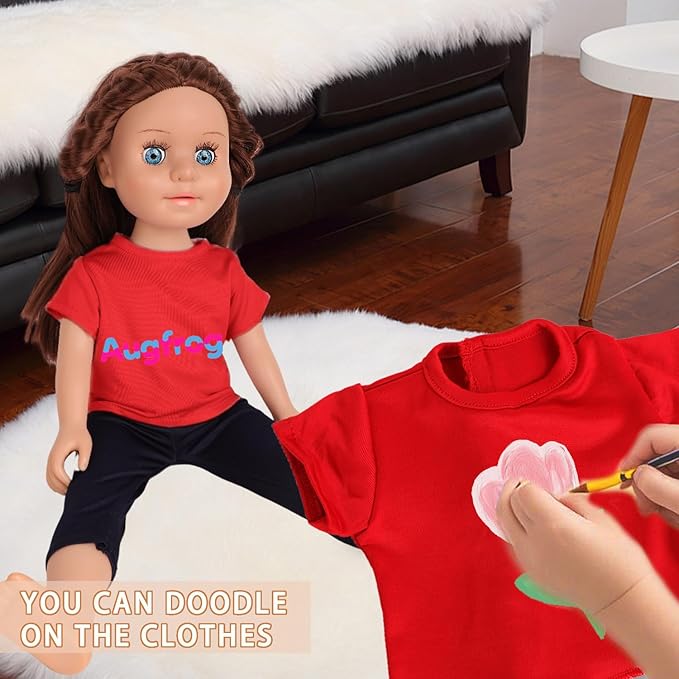 5-Piece Red T-Shirts for 17-18 Inch Bear Clthes Plain Short Sleeve Tees for DIY Customization