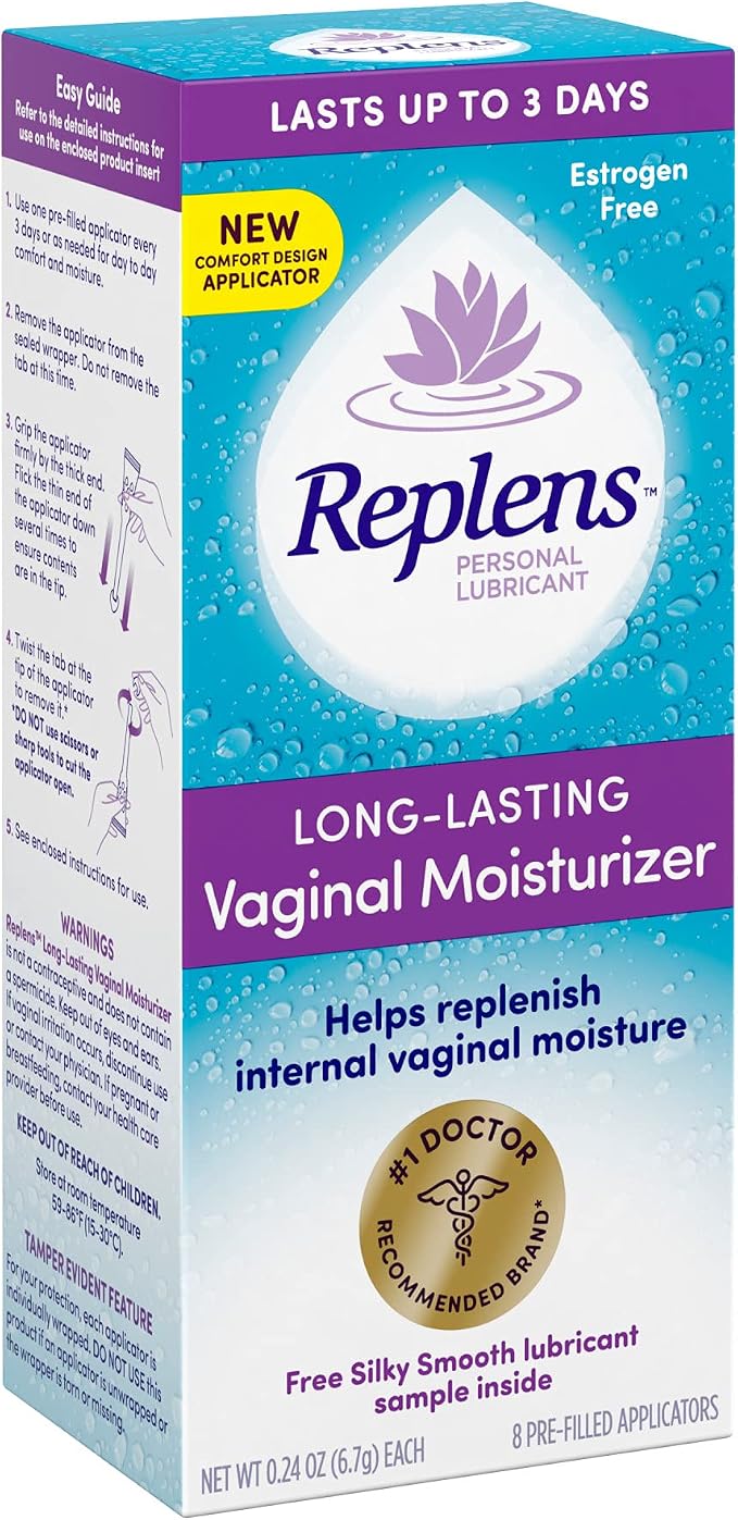 Replens Long-Lasting Vaginal Moisturizer, 8ct with Single-use applicator (Pack of 2)