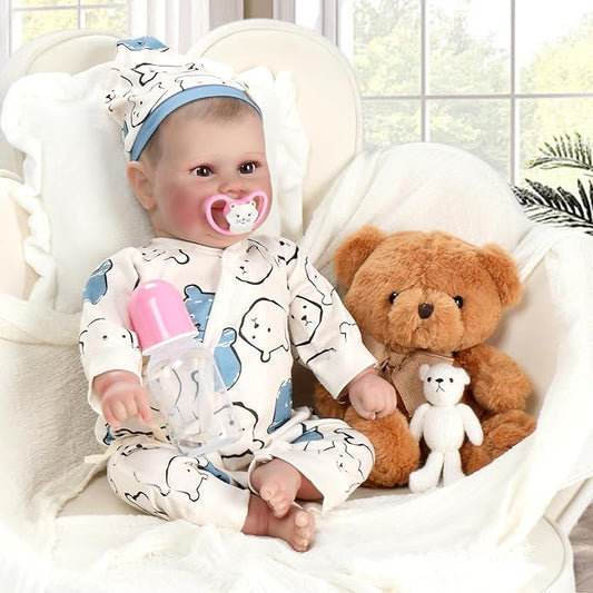 Ktaxon Reborn Baby Doll with 2 Set Clothes, 20-Inch Soft Cloth Body Realistic Baby Doll with All Accessories, Newborn Baby Dolls for 3+ Year Old Girls & Boy (Blue)