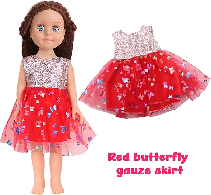 14 Pcs 18 Inch Doll Accessories,5 Sets Clothes and 2 Pairs of Doll Shoes (Send by Random) for 18 Inch American Doll, Best Birthday Festivals for Kid, Gril -2