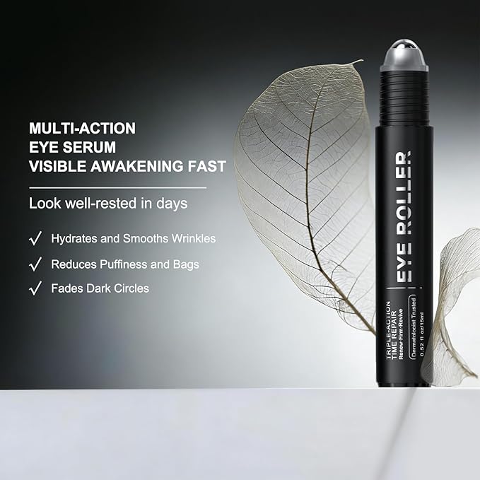 Loxadz Under Eye Brightener Serum with Cooling Rollerball, Zero Irritation Retinol Eye Cream for Puffy Bags, Fine Lines and Wrinkles, Hydrating Massage Roller for Dark Circles, 0.52 fl.oz