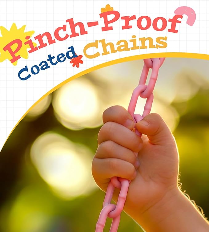 High Back Full Bucket, Toddler Swing with Coated Chains & Triangle Dip Pinch Protection for Safety, Baby Swing Outdoor with Locking Buckles, Toddler Bucket Swing for Backyard, Playground, Pink