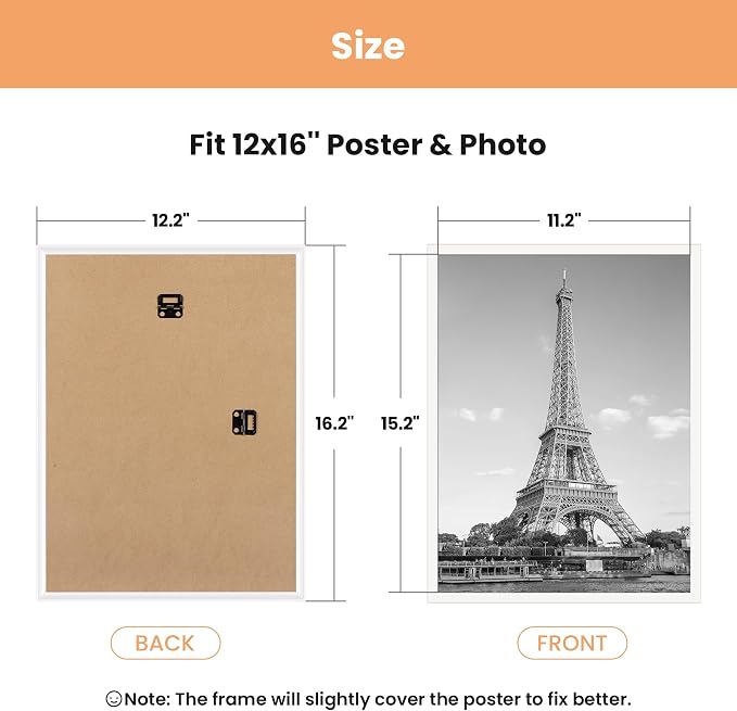 upsimples 12x16 Poster Frame, Easy Slide-In Assembly, White, 3 Pack | Gallery Wall 12 x 16 Picture Frames Set for Family, Wedding, Christmas, Easy to Change Photos