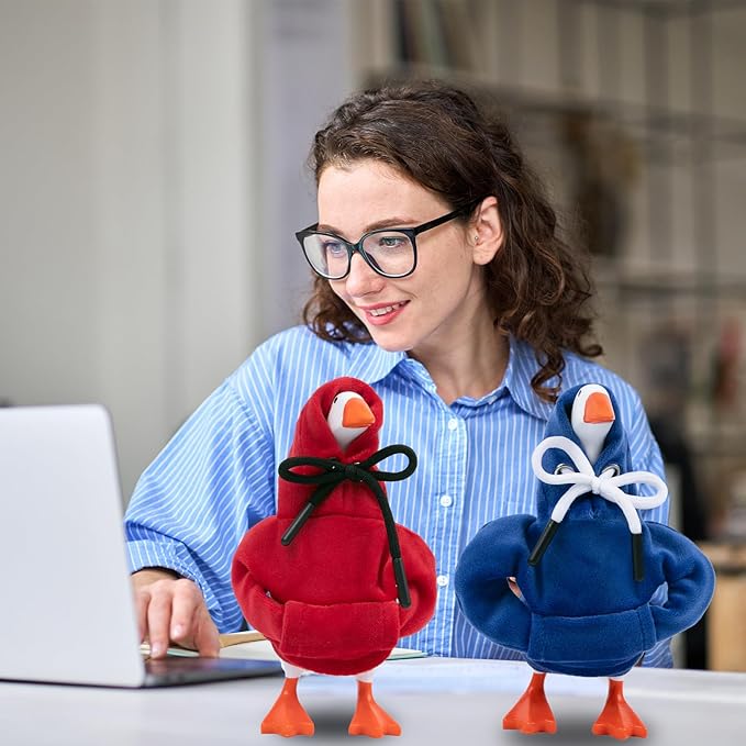 2 Pcs Desk Goose Outfits 7 Inches, Mini Desk Goose Clothes Hoodies 7 Inch Porch Goose Costume Desk Goose Accessories for Magnetic Goose Statue Table Decor (Red & Blue)