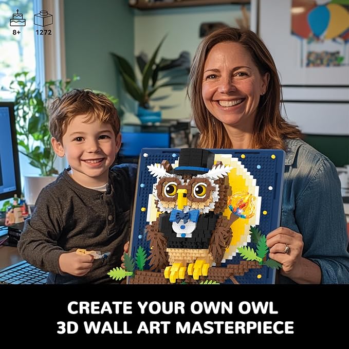Magic Owl Animal 3D Wall Art Micro Mini Building Blocks Set, Unique Home Wall Decor or Table Display, No Compatible with Lego Set, Ideal Gift Toy for Adults Boys Girls (1272 PCS)