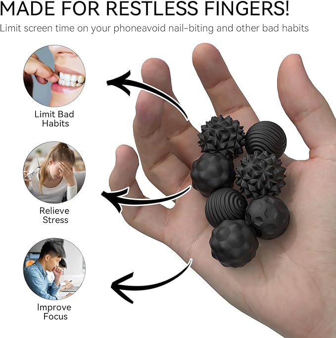 Large Magnetic Sensory Fidget Ball Toy, 4Pcs Silicone Sensory Stress Relief Toys for Adults, Teens with Autism, ADHD, Anxiety, Stocking Stuffers for Women Men Teen Gift (Blcak-4, Large)
