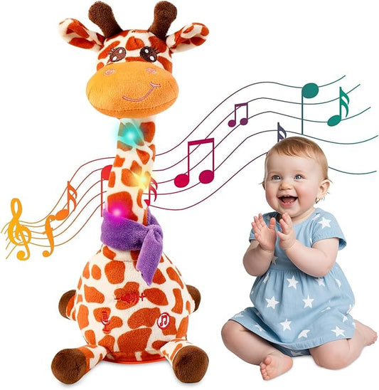 MIAODAM Dancing Giraffe Singing 10 Children's Song, Stuffed Baby Toy Repeats What You Say, Colorful Glowing Plush Interactive Toys (Giraffe-Style 2)