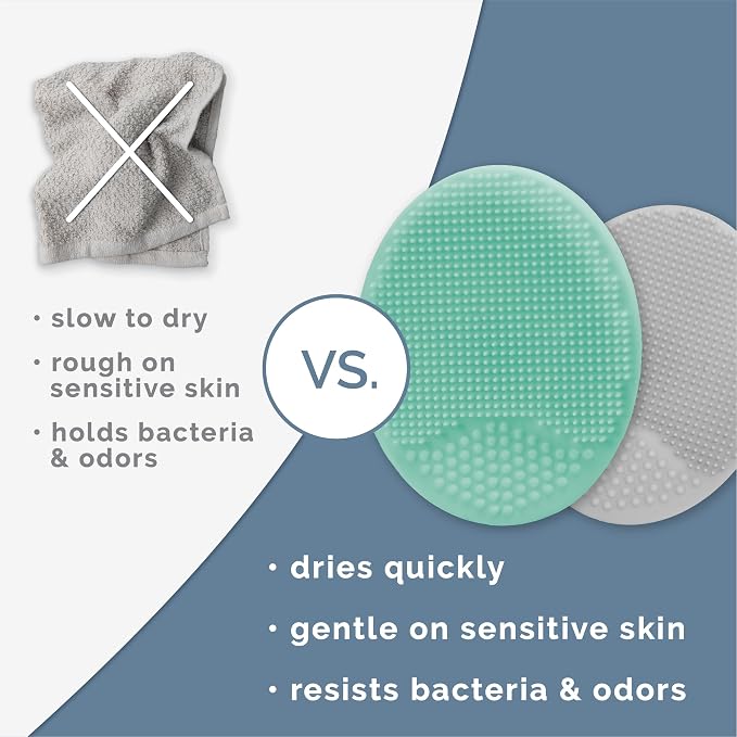S&T INC. Exfoliating and Massaging Cradle Cap Bath Brushes for Baby, Silicone - 2 Inch x 2.5 Inch, Grey and Teal, 2 Pack