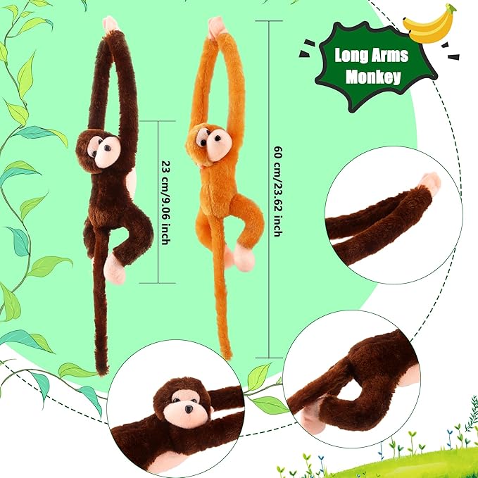 8 Pcs Hanging Monkey Stuffed Animal Toys Plush Monkey Toy Cute Soft Lifelike Monkey Plush Toys for Jungle Forest Animal Theme Party Favors Birthday Gift, 24 Inch (Color Set 1)