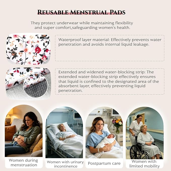 Reusable Sanitary Pads,Reusable Panty Liners,Soft Cloth Menstrual,8 Pack with 1 Cloth Wet Bag for Heavy Flow