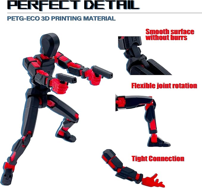 (Assembly Completed) T13 Action Figure Set, 3D Printed Toys Robo 13 Action Figure,Dummy 13 Titan 13 Action Figure (Black Red + Dog)