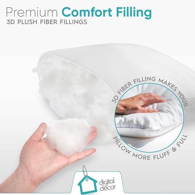 Digital Decor Decorative Throw Pillow Inserts 18x18 Set of 2, Luxury Down Alternative Hypoallergenic Cushion Forms for Sofa, Couch & Bed, Made in USA Square Pillow Inserts, White
