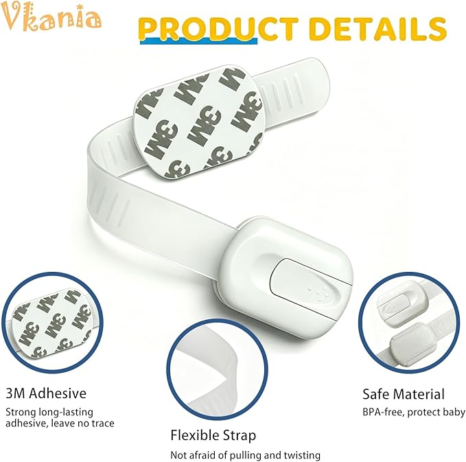 Child Proof Cabinet Locks - Cabinet Locks Baby Proofing with 3M Adhesives for Refrigerator, Oven, Cupboards, Toilet Seat - Adjustable,Easy Installation,No Drilling (4 Pack) | Strong adjustable adhesive straps for cabinet, drawer, fridge, toilet & oven....