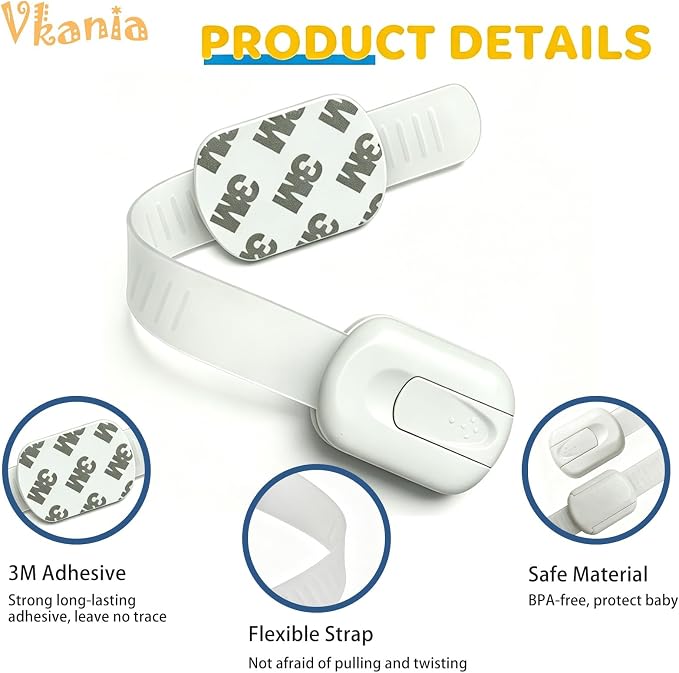 12-Pack Child Safety Cabinet Locks, No Drill Adjustable Strong Adhesive Straps, Toddler Baby Proofing for Cabinets Drawers Fridge Toilet Oven Cupboard | Strong adjustable adhesive straps for cabinet, drawer, fridge, toilet & oven. Drill-free baby safet...