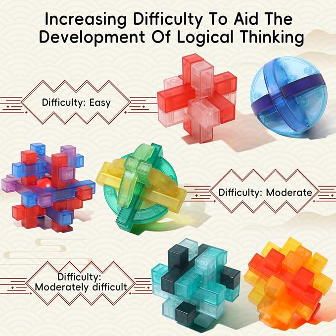 6 Pack Puzzle Games Brain Teasers Toy- 3D Puzzles for Teens and Adults -Logic Puzzle Snake Cube Magic Cube Magic Ball Brain Teaser Intellectual Removing Assembling Toy