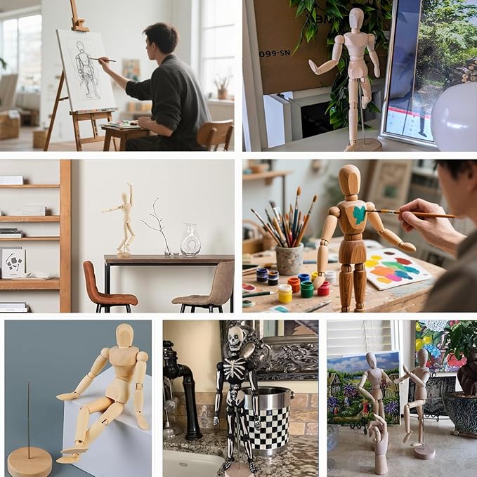 2 Pack Drawing Mannequin,8in Mini Posable Wooden Figurines Dummy,Art Drawing Figure Model Dolls for Home Office Desk Décor Sketching Painting,Body Action Figure Artists Gifts
