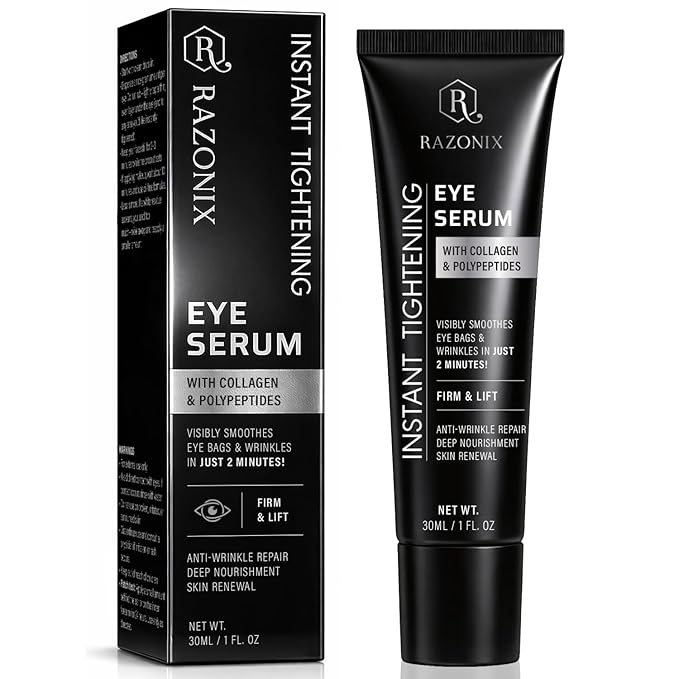 RAZONIX Instant Eye Tightening and Lifting Serum, with Hyaluronic Acid and Caffeine, for Under Eye Bags, Puffiness, Dark Circles, and Wrinkles, Serum Form, 0.5 fl oz (Medium, Unscented)