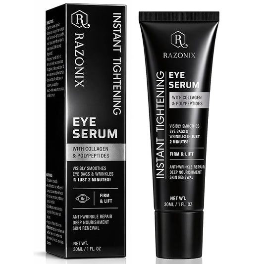 RAZONIX Instant Eye Tightening and Lifting Serum, with Hyaluronic Acid and Caffeine, for Under Eye Bags, Puffiness, Dark Circles, and Wrinkles, Serum Form, 0.5 fl oz (Medium, Unscented)