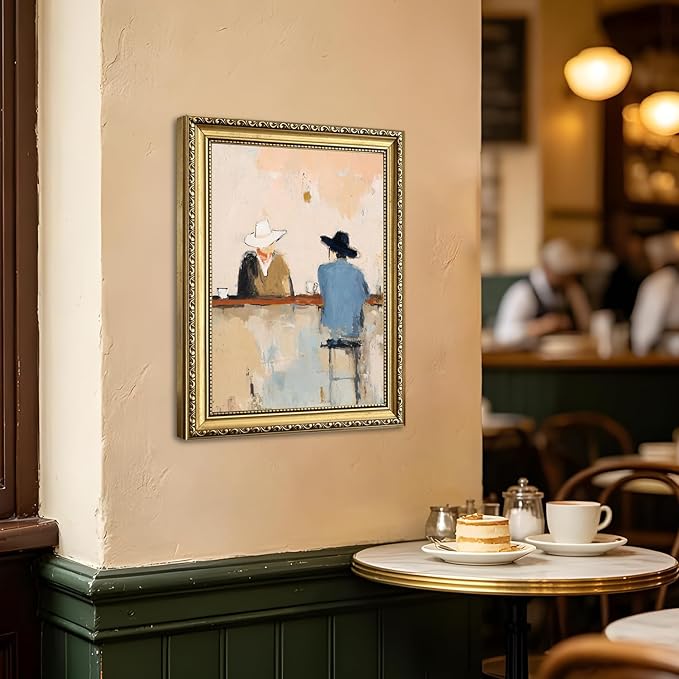 Gold Framed Western Cowboy Wall Art, Vintage Cowboy Bar Wall Decor Painting Mid Century Southwestern Canvas Prints Picture for Farmhouse Living Room Bedroom 12x16 inch