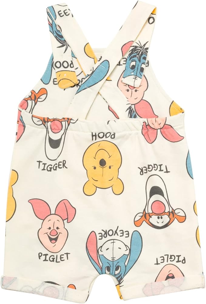 Disney Winnie the Pooh Baby Short Overalls, T-Shirt & Hat 3 Piece Outfit Set Newborn to Infant Sizes (0-24 Months)