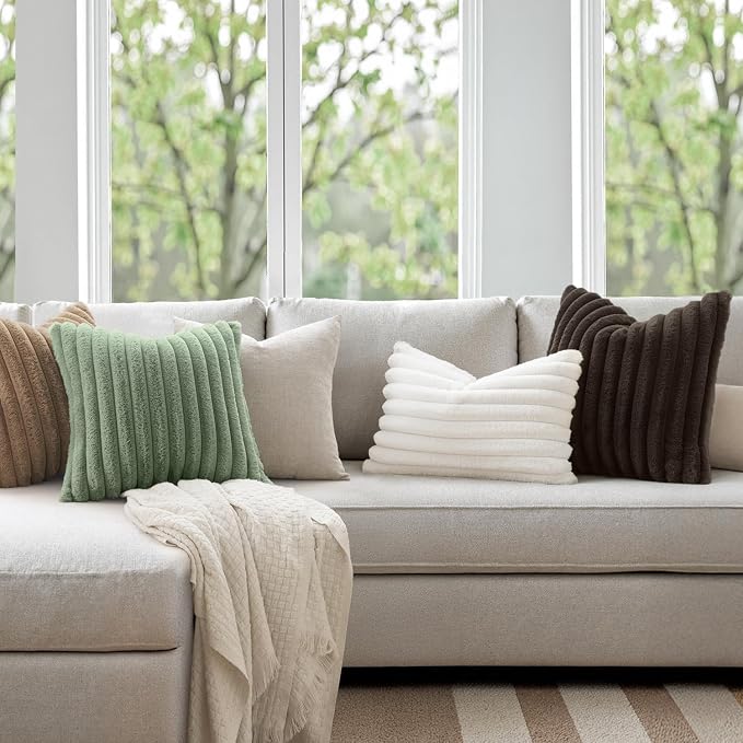 MIULEE Faux Fur Decorative Throw Pillow Covers 20x20 Set of 2 Dark Brown | Modern Fall Soft Plush Couch Pillows, Cozy Fluffy Cushion Covers for Sofa Bed Living Room Home Decor