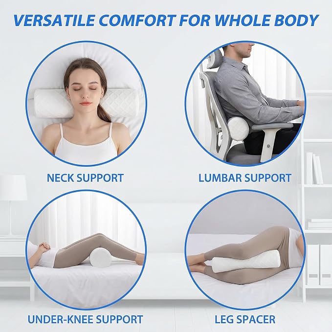 Cervical Memory Foam Neck Roll Pillow Comfortable Breathable(3.9) | Neck Support Pillows for Sleeping 3.9in H Small Round Circle Pillow Cylinder Pillows for Back Lumbar Leg Yoga Pain Relief