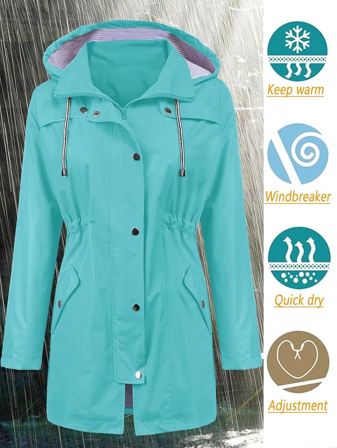 LOMON Raincoat Women Waterproof Long Hooded Trench Coats Lined Windbreaker Travel Jacket S-XXL