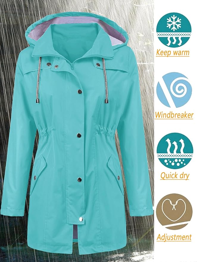 LOMON Raincoat Women Waterproof Long Hooded Trench Coats Lined Windbreaker Travel Jacket S-XXL