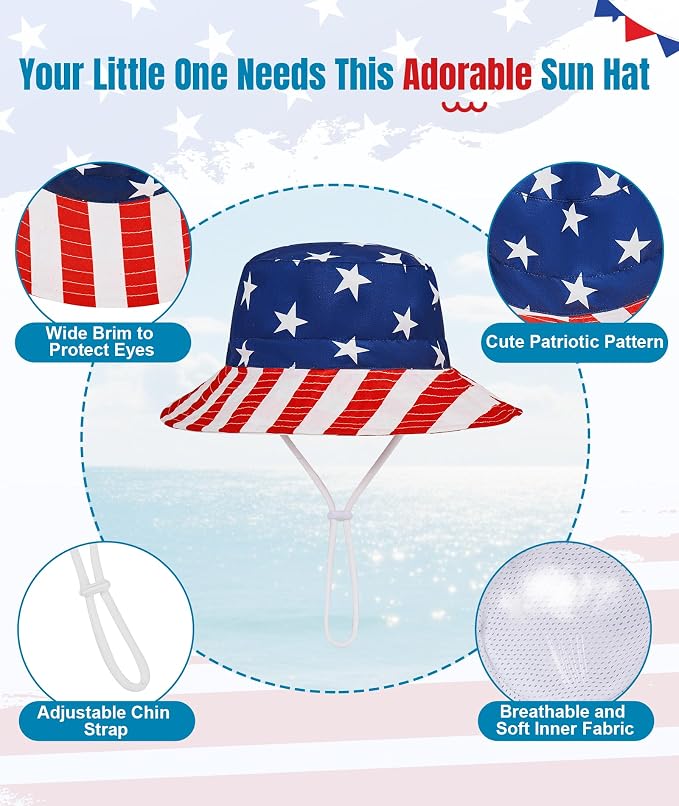 Baby Sun Hat UPF 50+ Sun Protective Toddler Bucket Hat Summer Kids Beach Hats Wide Brim Outdoor Play Hat for Boys Girls
