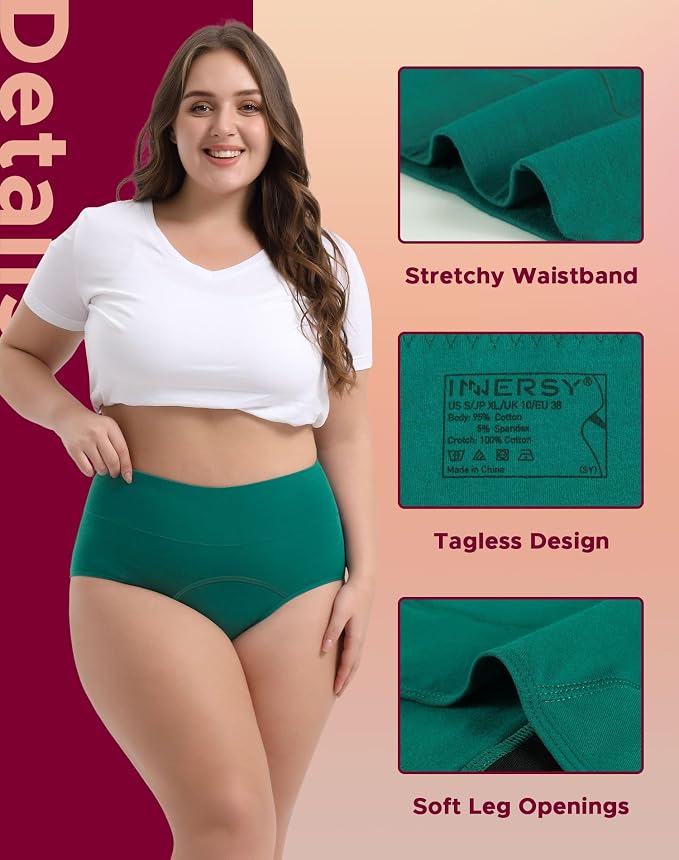 INNERSY Period Underwear for Women High Waisted Leak-Proof Postpartum Menstrual Panties 3-Pack
