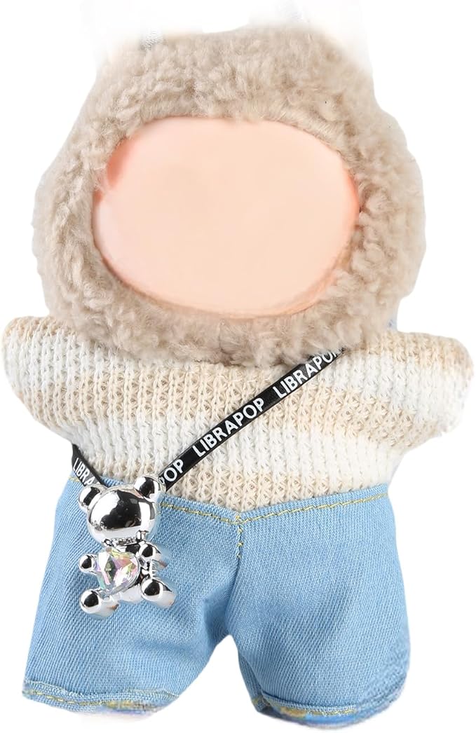 17cm Doll Clothes Set (No Doll) – Outfit with Hat & Overalls, Handmade Accessories for Mini Dolls, OB11-Compatible Dress-Up Gift (Little Bear)