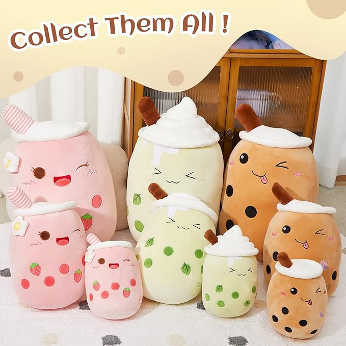 Athoinsu Cute Boba Milk Tea Plush Pillow 20'' Giant Chocolate Kawaii Stuffed Bubble Animal Toy Birthday Christmas Holiday Valentines Gifts for Kids, Girls, Boys