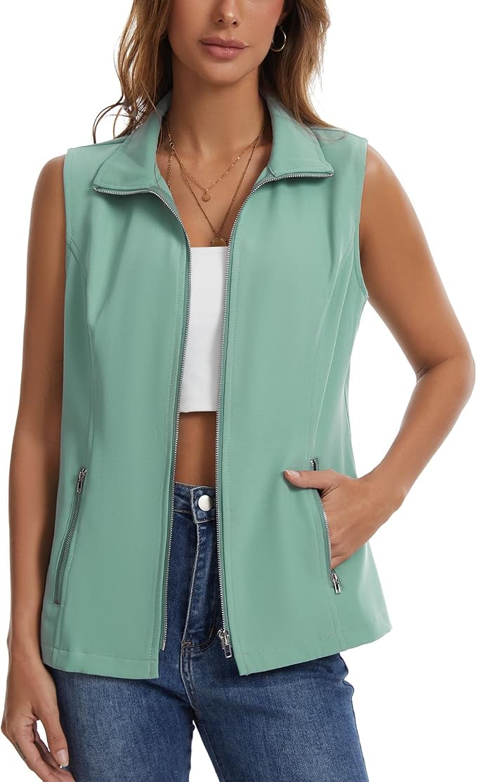 MISS MOLY Women's Lightweight Vest Casual Zip Up Utility Vest Hiking Golf Sleeveless Jackets with Pockets