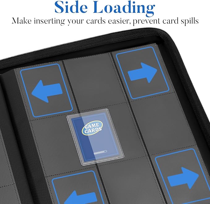 Fabmaker Top Load Binder Holds 360 Cards with Hard Card Sleeves, Portable Card Binder with Retractable Handle, Side Loading Trading Card Storage for Collectible Games, Sports Cards, Royal Blue