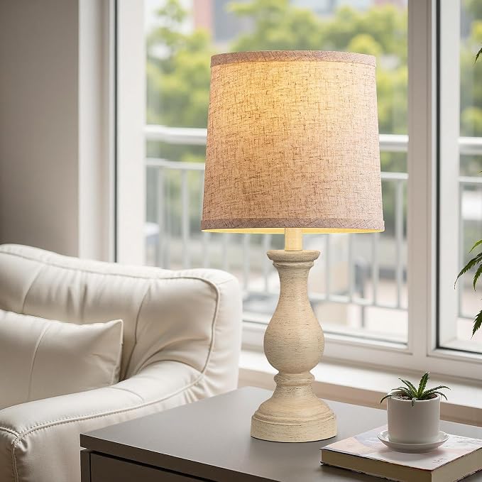 Seealle Farmhouse Table Lamps Set of 2 - Rustic Lamp for Bedroom Living Room, 22" Boho Bedside Lamps for Night Stands End Table Office Desk Lamp Nightstand Clearance with Linen Shades(Antique Yellow)