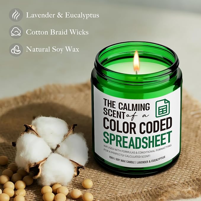 Funny Gifts for Accountant Men Women Candle, The Calming Scent of A Color Coded Spreadsheet, Humor Excel spreadsheet Candles Gift for Coworkers CPA Boss Data Analyst Marketing Specialist-18