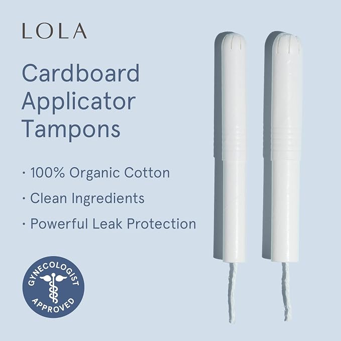 LOLA 100% Organic Cotton Tampons with Cardboard Applicator, 36 Count (2 Packs of 18) - Tampons Super, Period Feminine Hygiene Products, HSA FSA Approved Products Feminine Care