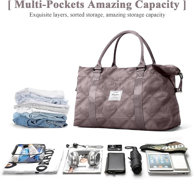 Travel Duffel Bag, Carry On Overnight Weekender Bags for Women | Travel Bag with Wet Pocket & Trolley Sleeve, For Spirit Airlines 18x14x8 Personal Item Bag