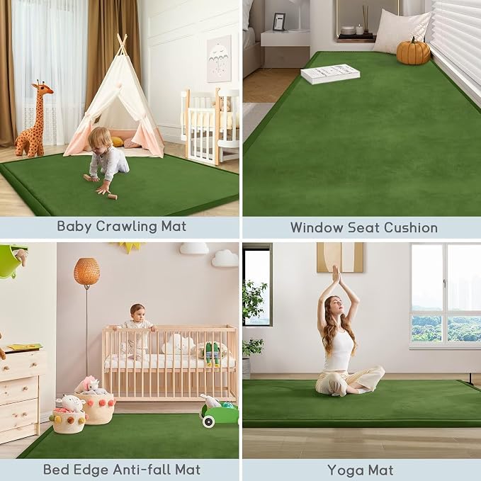 Baby Play Mat for Floor Nursery Muscle Mat Area Rug Playroom Rug 50"x50" Elastic Foam 1.3" Thick Crawling Mat for Babies,Toddlers, Infants,Kids (Moss Green)