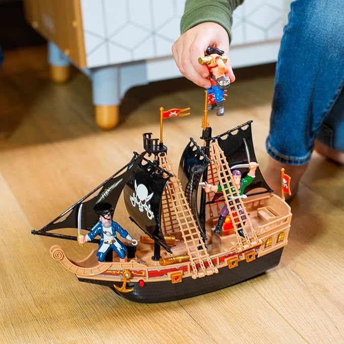 2-Pack Toy Pirate Ship Boat Adventure Playset with Lights Sounds Action Figures, Red, Boys, Ages 3+