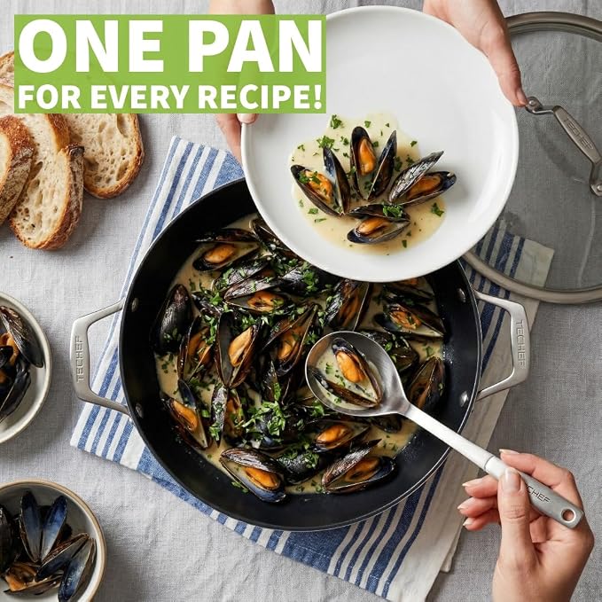 TECHEF - Onyx Collection - Nonstick Everyday Pan With Lid, 5 Qt Deep Frying Pan With Lid, For Sauteing, Frying, And Simmering, Induction Ready, PFOA-Free, Made In Korea