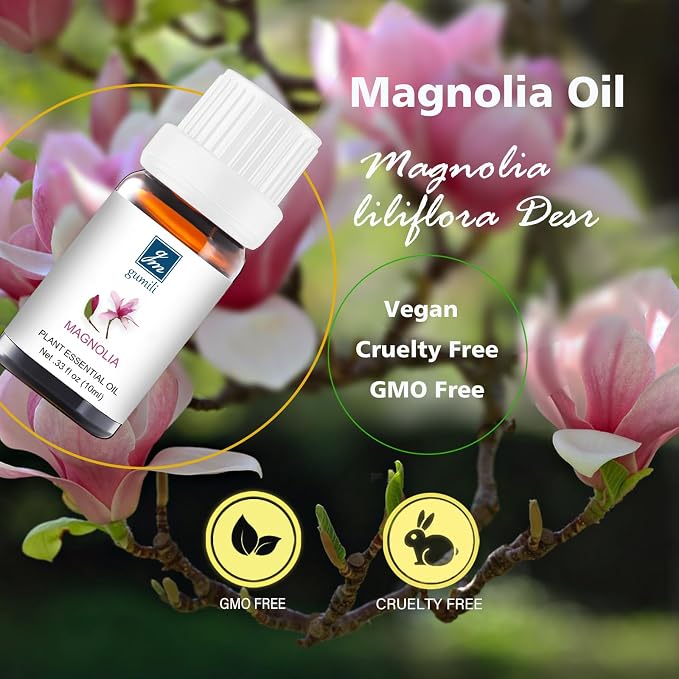 GM Gumili Magnolia Essential Oil - Pure Natural Fragrance for Aromatherapy, Perfume Making, Candles, Soap, Room Spray, Diffuser Blends - Organic, 10mL Undiluted - Pack of 2
