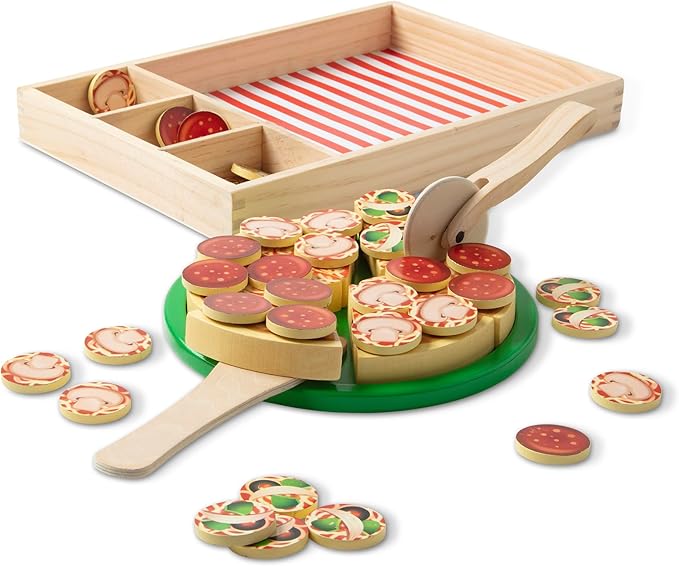 Melissa & Doug Pizza Party Wooden Play Food Set With 54 Toppings