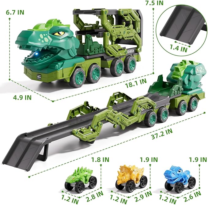 IHAHA 10 in 1 Dinosaur Truck Toys with 9 Dino Cars for Kids 3-5 Years, Dino Carrier Truck with Foldable Track, Spray, Light & Sounds, Birthday Gifts for Toddlers Boys Girls 3 4 5 6 7 8 Years Old