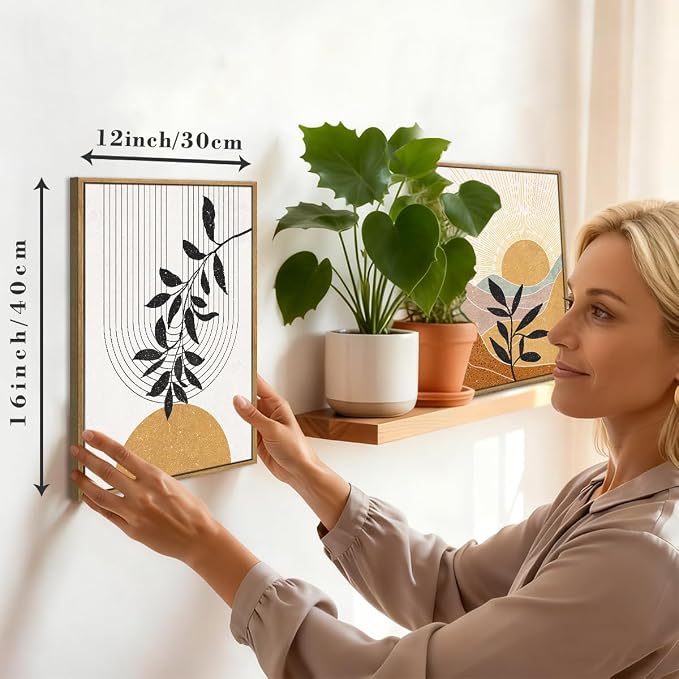 BINCUE Boho Line Wall Art Abstract Plant Wall Decor Mid Century Artwork for Living Room Bedroom Office 12"x16" Set of 3